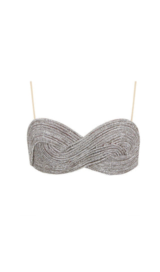 CRYSTALS BANDEAU TOP IN SILVER styleofcb 