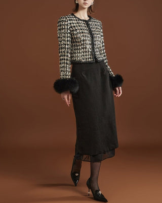 SPANGLE TWEED FUR JACKET SUIT