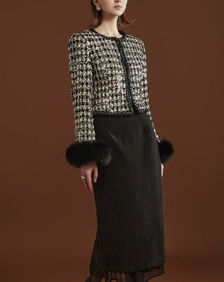 SPANGLE TWEED FUR JACKET SUIT