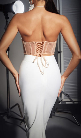 SHELL MESH LACE UP CORSET TOP IN BEIGE Tops styleofcb 