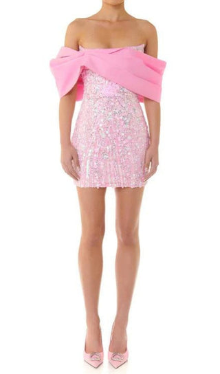 EMBELLISHED SEQUIN MINI DRESS IN CANDY PINK DRESS sis label 