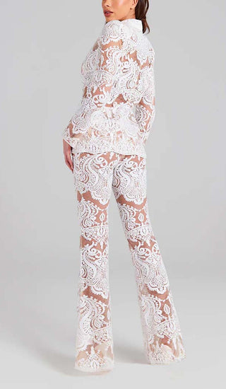 EMBROIDERED LACE MESH JACKET SUIT IN WHITE DRESS STYLE OF CB 