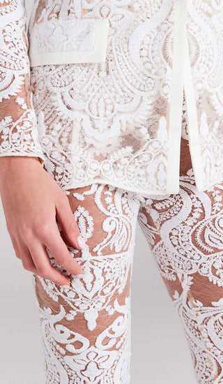 EMBROIDERED LACE MESH JACKET SUIT IN WHITE DRESS STYLE OF CB 