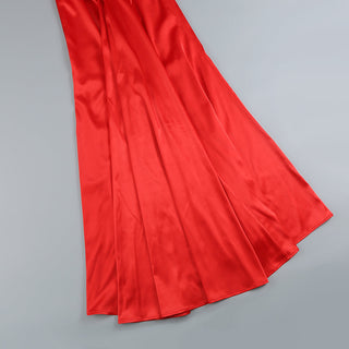 HALTER PLEATS SATIN MAXI DRESS IN RED