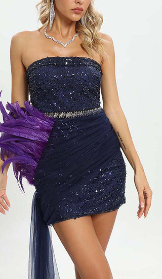 FEATHER SEQUIN MIDI DRESS IN PURPLE DRESS STYLE OF CB 