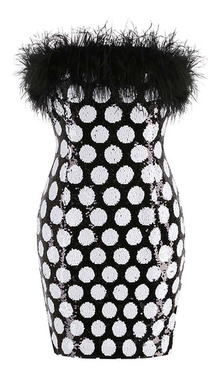 FEATHER TRIM POLKA DOT MINI DRESS DRESS STYLE OF CB 