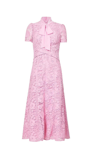 FLARED-HEM LACE MIDI DRESS IN PINK