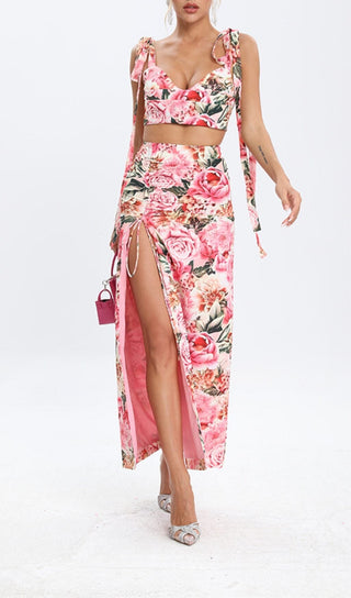 FLORAL DESIGN TWO PIECE SET IN PINK DRESS STYLE OF CB 