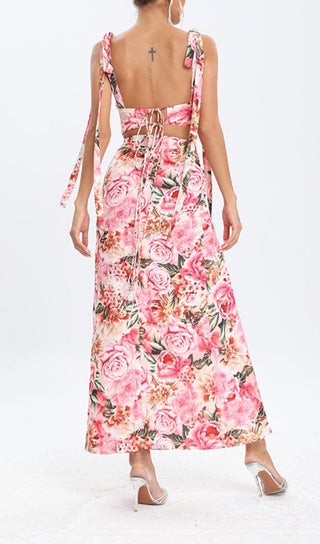 FLORAL DESIGN TWO PIECE SET IN PINK DRESS STYLE OF CB 