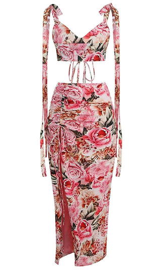 FLORAL DESIGN TWO PIECE SET IN PINK DRESS STYLE OF CB 