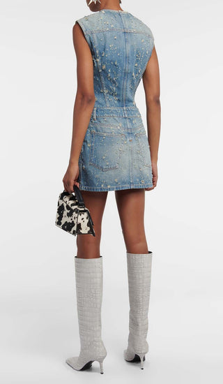 FRAYED DENIM MINI DRESS styleofcb 