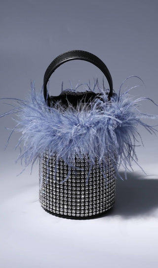 FEATHER RHINESTONE BUCKET BAG IN BLUE Bags Oh CICI 