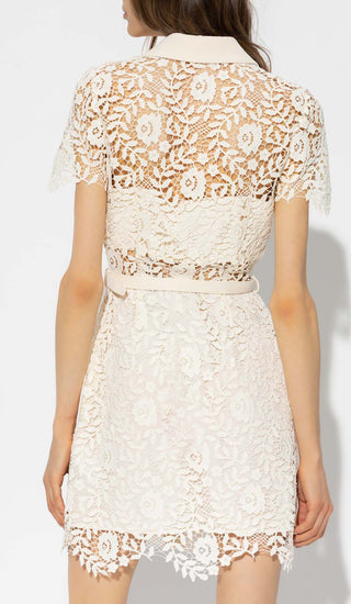 GUIPURE IVORY LACE FLAP POCKETS JACKET DRESS