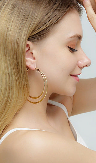 Geometric large circle double earrings