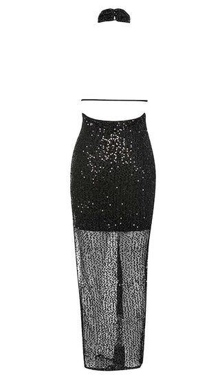 HALTER SLEEVELESS SEQUIN MAXI DRESS IN BLACK DRESS STYLE OF CB 