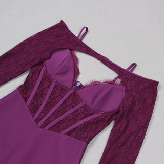 MINI-ROBE EN DENTELLE ET CRÊPE VIOLET 