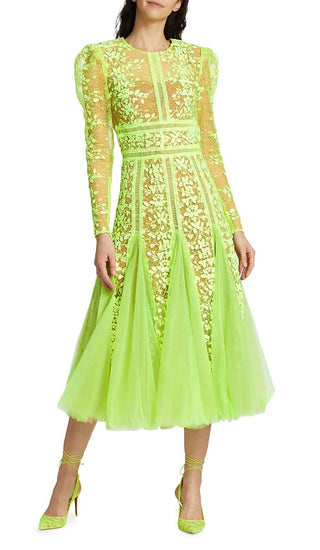 LACE PLATED MIDI DRESS IN GREEN DRESS OH CICI 