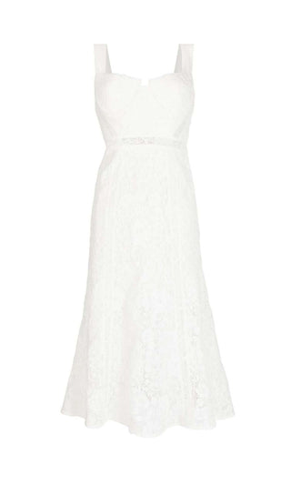 LACE DETAIL STRAPPY MIDI DRESS IN WHITE