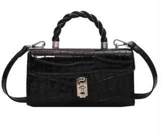 LACQUERED CROCODILE PATTERN TWIST TOTE SMALL SQUARE BAG