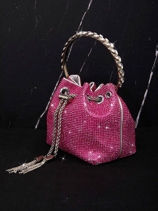 CRYSTAL EMBELLISHED BUCKET BAG IN HOT PINK Bags styleofcb 