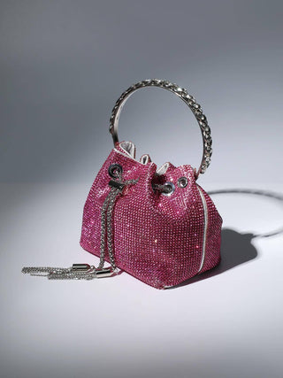 CRYSTAL EMBELLISHED BUCKET BAG IN HOT PINK Bags styleofcb 