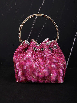 CRYSTAL EMBELLISHED BUCKET BAG IN HOT PINK Bags styleofcb 