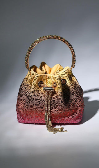 CRYSTAL EMBELLISHED BUCKET BAG IN OMBRE Bags styleofcb 