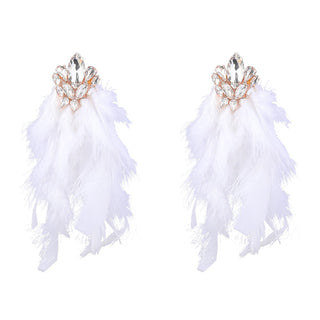 RHINESTONE FEATHER EARRINGS Earrings sis label WHITE 