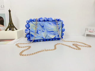 ACRYLIC BEADED CLUTCH IN BLUE Bags styleofcb 