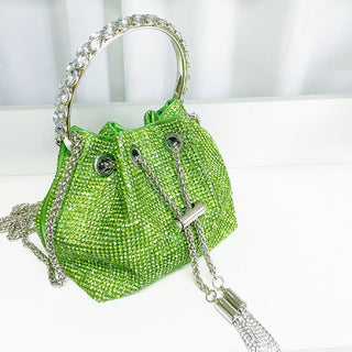 CRYSTAL EMBELLISHED BUCKET BAG IN GREEN Bags styleofcb 