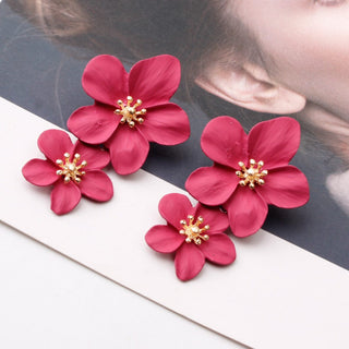 DOUBLE FLOWER EARRINGS sis label ROSE RED 