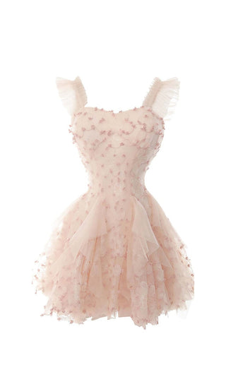 OFF -SHOULDER FLOWER MINI DRESS IN PINK DRESS STYLE OF CB 