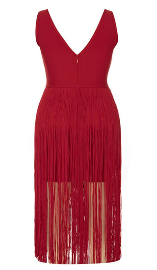 PLUS CUTOUT TASSEL MIDI DRESS IN RED DRESS STYLE OF CB 