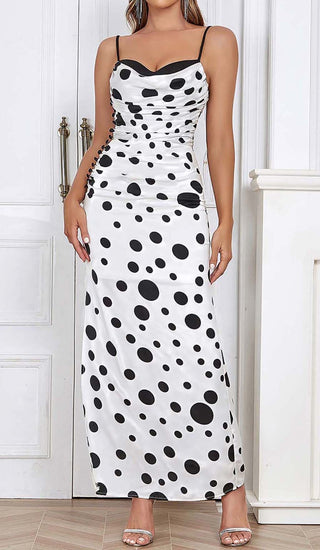 POLKA DOT PRINT RUCHED MERMAID MAXI DRESS DRESS styleofcbdress 