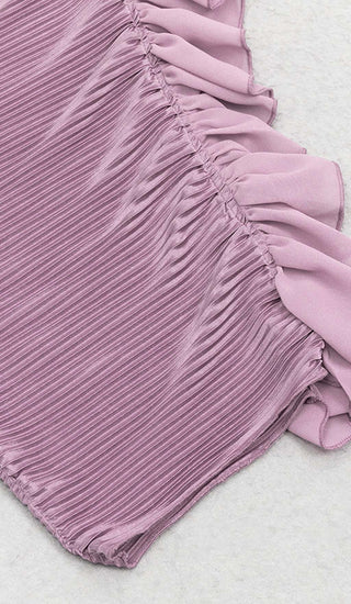 RUFFED OFF SHOULDER HIGH LOW DRESS IN LAVENDER styleofcb 