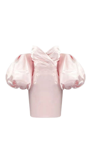 SATIN PUFF SLEEVE MINI DRESS IN PINK Dresses styleofcb 