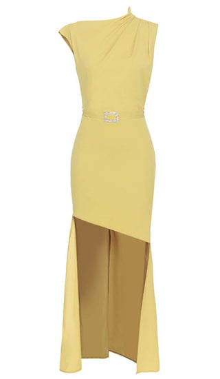 SOLID ASYMMETRICAL HIGH LOW DRESS IN YELLOW DRESS STYLE OF CB 