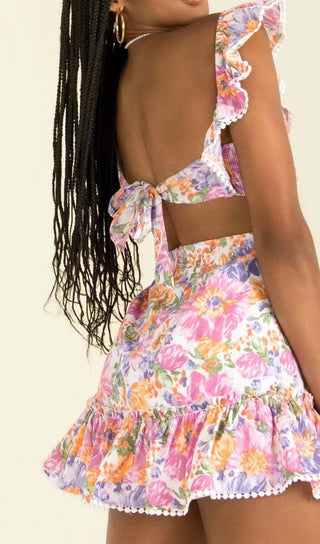 SQUARE NECK FLORAL RUFFLED MINI DRESS IN PINK DRESS STYLE OF CB 