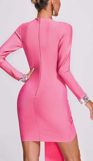 STRASS EMBELLISHED RUCHED MINI DRESS IN PINK DRESS STYLE OF CB 