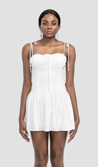 ALINA WHITE PLEATED MINI DRESS