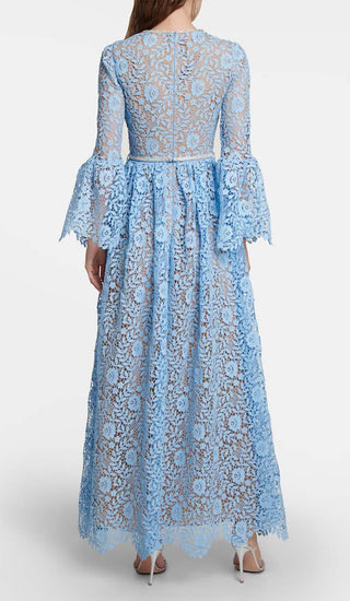 LONG SLEEVE ROSE LACE MAXI DRESS IN BLUE DRESS OH CICI