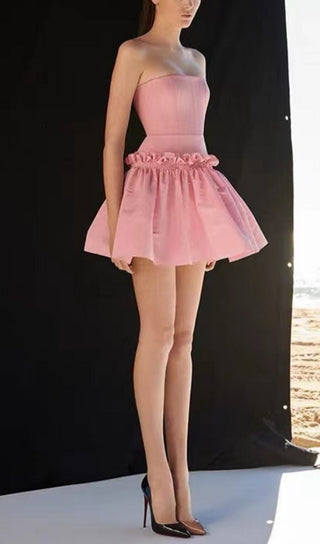 STRAPLESS RUFFLES SLEEVES MINI DRESS IN SOFT PINK styleofcb 