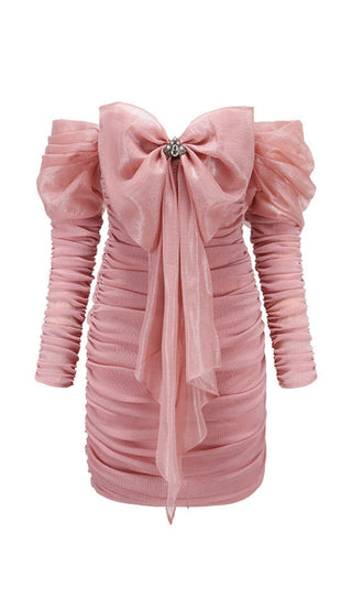 PINK BOWKNOT LONG SLEEVE MINI DRESS Dresses styleofcb 