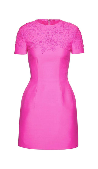 EMBROIDERED WAIST-TIGHTENING MINI DRESS IN PINK DRESS STYLE OF CB 