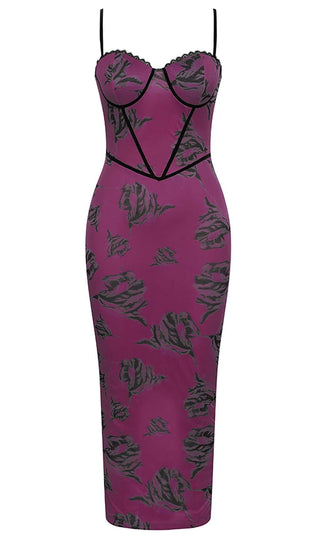 FLORAL STRAPPY CORSET MIDI DRESS DRESS STYLE OF CB XS PURPLE 