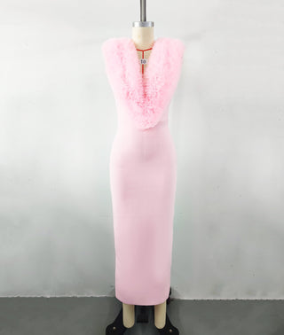 ROBE MIDI SANS MANCHES EN FAUSSE FOURRURE ROSE 